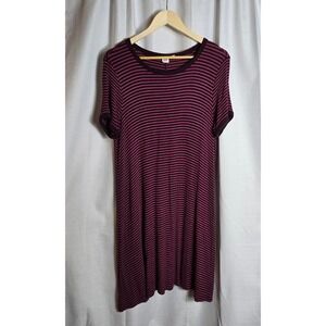 GAP Womens Burgundy Pink Striped Ribbed Knit Short Sleeve T-Shirt Dress Large